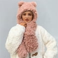 thumbnail image 6 of Women's Scarf Hat And Gloves Set Winter Flannel Hat Hood Hat Scarf 2 In 1 Hooded Scarf For Women White Hat With Ears, Women's Accessories Scarf ,Hat,& Gloves, 6 of 7