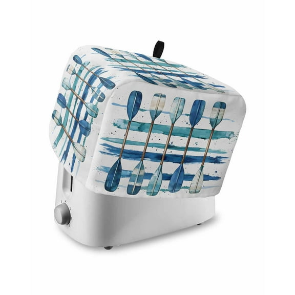 Fsddascl Lake Paddles Toaster Cover 4 Slice, Large Kitchen Appliance Covers, Summer Watercolor Teal Blue Striped Toaster Oven Cover with Loop, Bread Machine Cover Polyester Dust Cover Protection