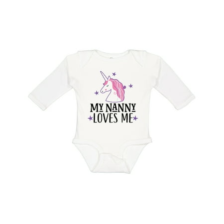 

Inktastic My Nanny Loves Me Unicorn Gift Baby Girl Long Sleeve Bodysuit