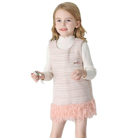 

Toddler Kid Girl Princess Dress Cute Sweet Vest Feather Shift Dress for Daily Birthday Ballet Gown