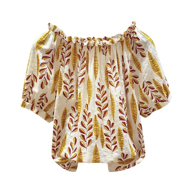Kcodviy Hauts à Manches Courtes Amples pour Femmes Robes Boutonnées Épaule Chiffon Imprimé Chemises en Lin Boutonnées pour Femmes Blouse Décontractée Froide pour Femmes
