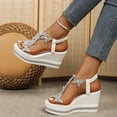 thumbnail image 5 of EKVAHL Rhinestones Wedge Sandals for Women Sparkly Butterfly Dressy Summer Open Toe Low Platform Wedges Sandals Elastic Ankle Strap Bling Heels Dress Shoes Comfortable Casual Slip On Sandals Silver, 5 of 5