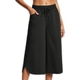 thumbnail image 2 of Women's Stretch Waist Wide Leg Loose Casual Capris Pants, Soft Polyester Fabric, Mid Waisted, Comfortable Daily Wear, Work Travel Vacation | TruHer,Black 3XL, 2 of 6