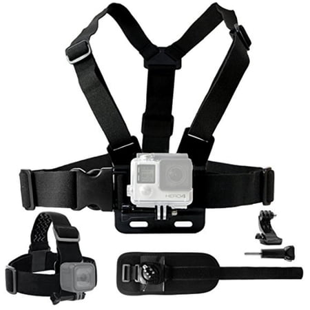 3 Piece Set Sports Action Cameras Accessories - Camera Chest Harness, Head Strap Mount, Rotating Wrist Strap, Compatible with GoPro Hero 13 12 11 10 9 8, Compatible with DJI Osmo Action 3 4 5 Pro 6