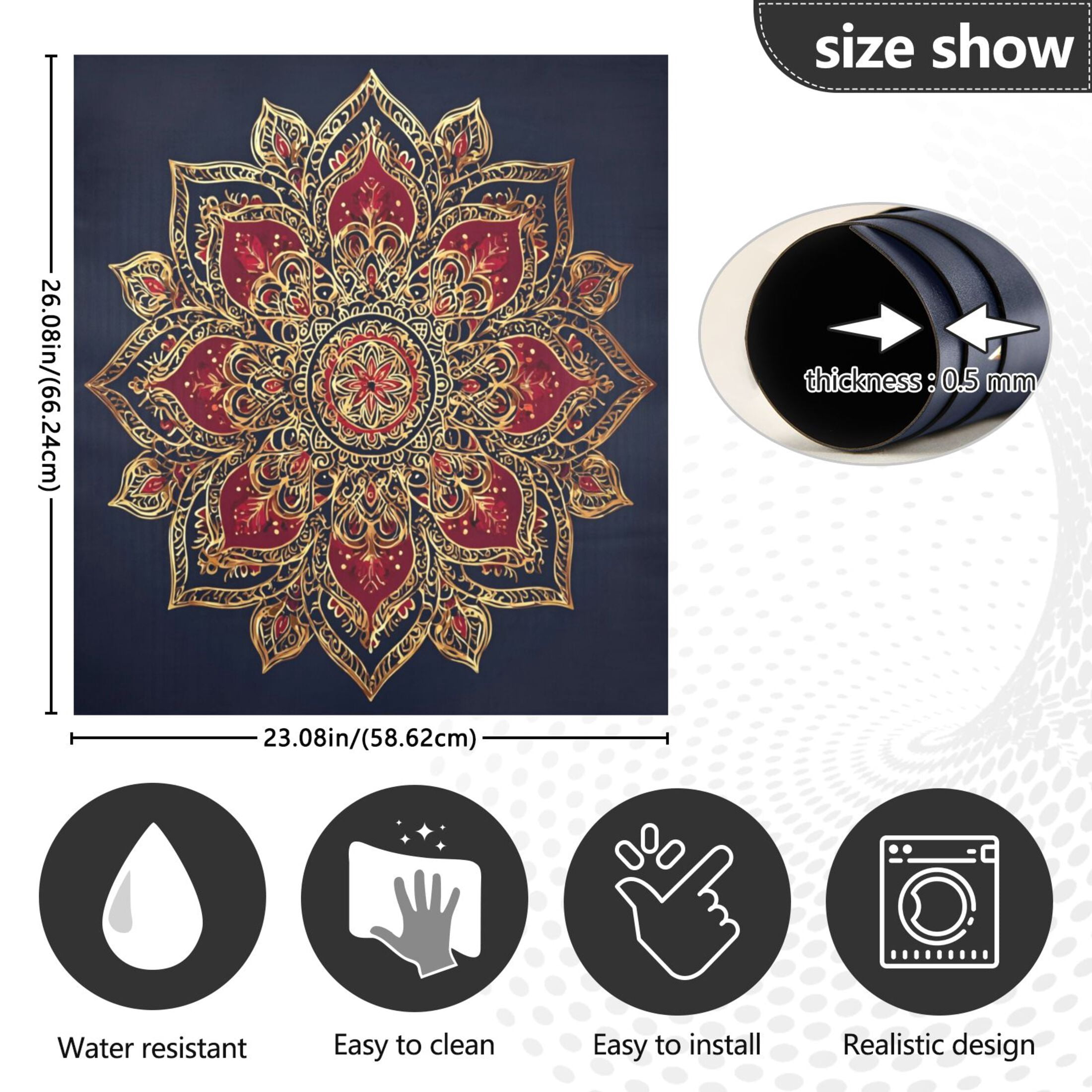 IAUYY Magnetic decorative sticker - 23x26 Inch PVC Refrigerator Decorative Cover, Removable DIY Art for Kitchen Appliances Deep Blue Mandala