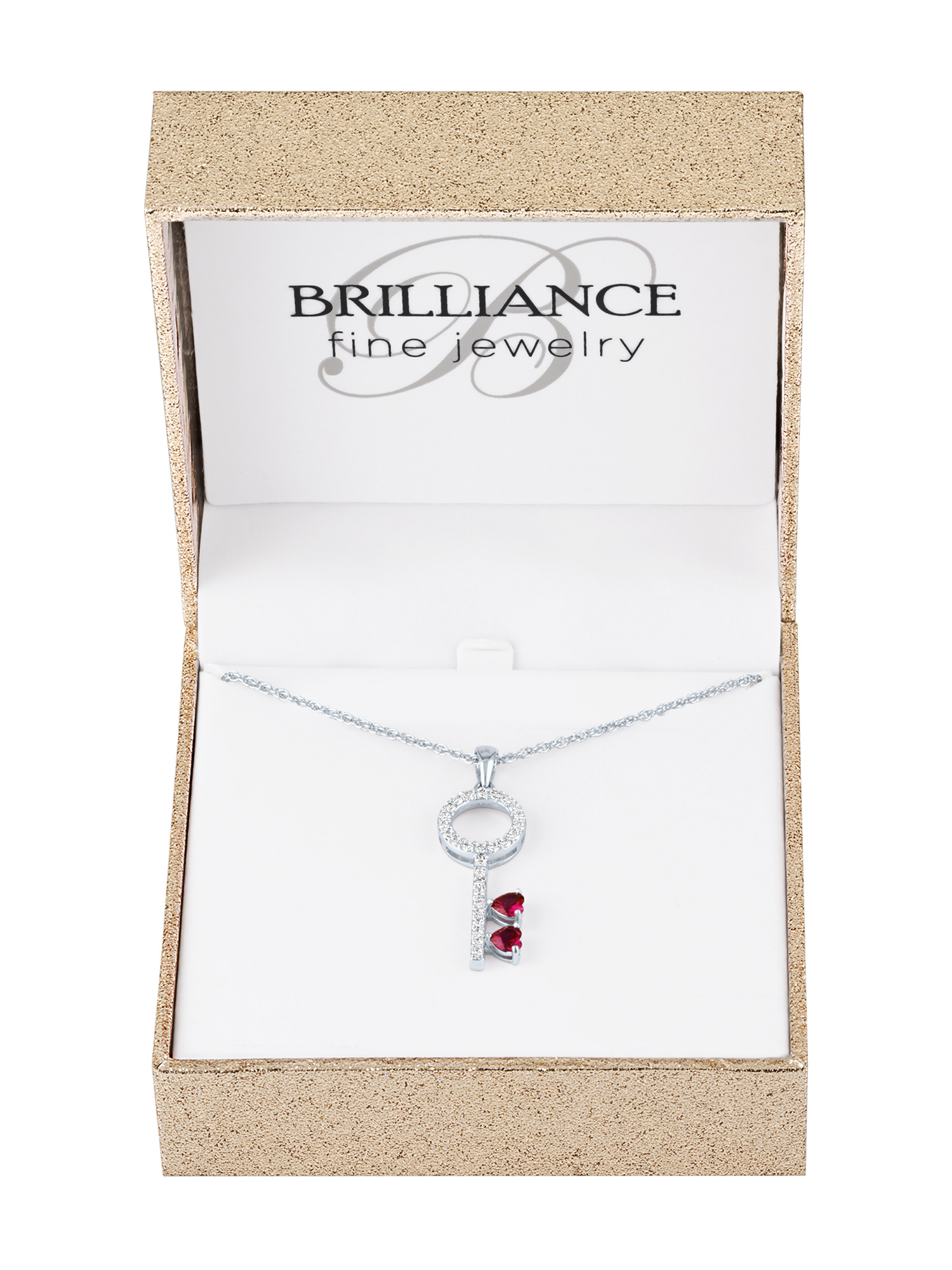 Ladies Brilliance Fine Jewelry Sterling Silver Plated Simulated Ruby and CZ Key Pendant, 18"