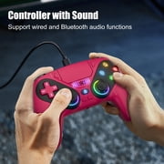 Gamrombo LED Wireless Controller for P5, Seven Light Colors Compatible with P5 Pro/Slim/PC, Dual Vibration, 3.5mm Audio Jack,Macro/Turbo Function, 6-Axis Motion Contro Gamepad with Speaker(Red)