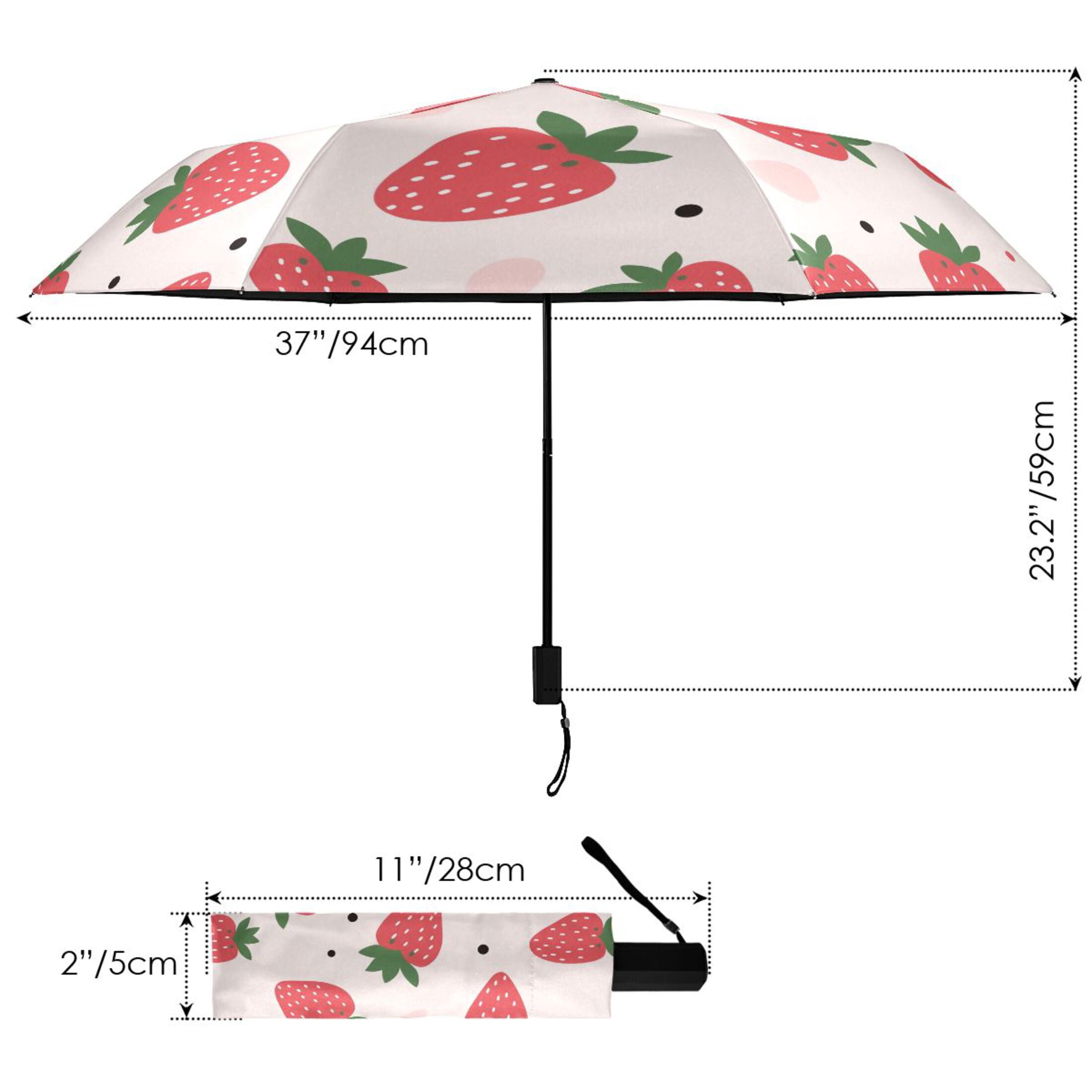 Cartoon Strawberry Compact Sun Umbrella Windproof Travel Umbrellas for Rain Strong Portable UV Protection