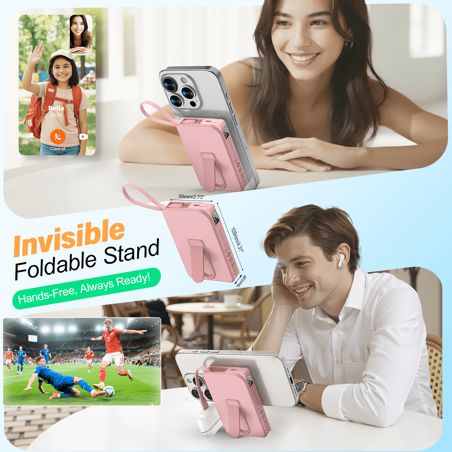 Magnetic Wireless Portable Charger, 10000mAh Power Bank 22.5W Fast Charging Battery Pack Compatible with iPhone 17/16/15/14/13 Series, Pink