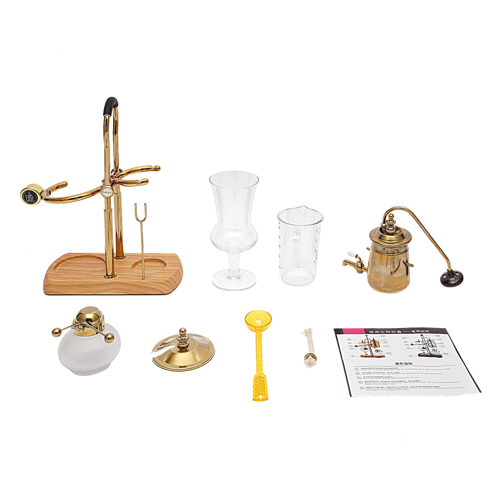 Belgian Syphon Coffee Maker Set, 4-Cup Vintage Luxury Royal Siphon Coffee Brewer for Home Office Gold