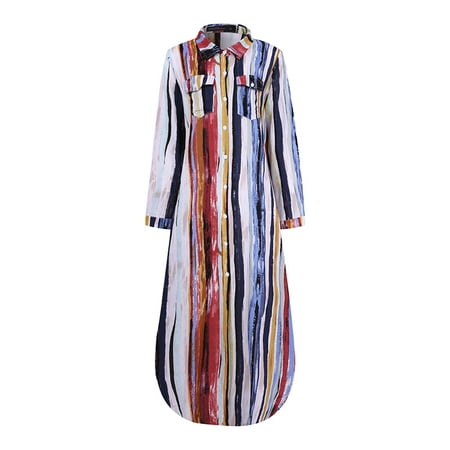 ZANZEA Women's Half Sleeve Colorful Striped Dress Casual Loose Shirt ...