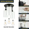 Depuley 3 Light Black Flush Mount Ceiling Light, Clear Glass Pendant