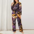 thumbnail image 2 of Fuzoiu Sunshine Cute Cat Sunflower Print Women's Long-Sleeved Pajama,Lounge Button Down Nightwear,Womens Notch Collar Pajama Set-Small, 2 of 7