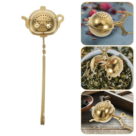 OUNONA Golden Stainless Steel Tea Strainer for Home Tea Infuser with Handle for Loose Leaf Teas