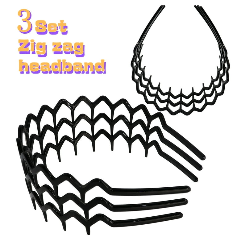 3 Set Zig Zag Headbands for Women Men, Plastic Sharks Tooth Hair Comb Headband (3 Black), Hair Accessories for Wear