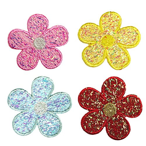 Altotux Autocollant Autocollant à Appliqué de Fleur de Marguerite Iridescente Patch Rouge Bleu (Rouge)