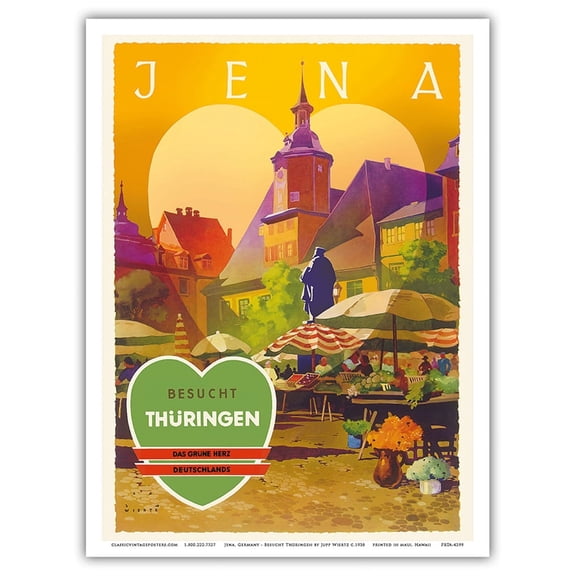 Jena Germany - Visit Thuringia - The Green Heart Germany - Vintage Travel Poster by Jupp Wiertz c.1938 - Master Art Print (Unframed) 9in x 12in