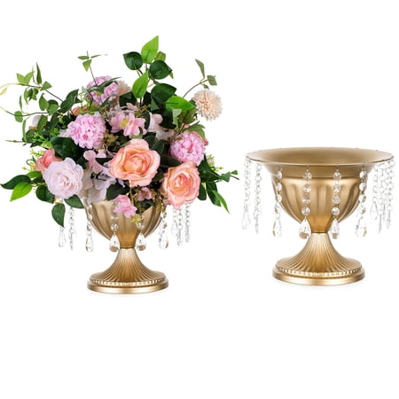 NUPTIO Gold Vases for Centerpieces Set of 2, Large Compote Bowls for Foral Arrangements Wedding Centerpieces Table Decorations 8.6In