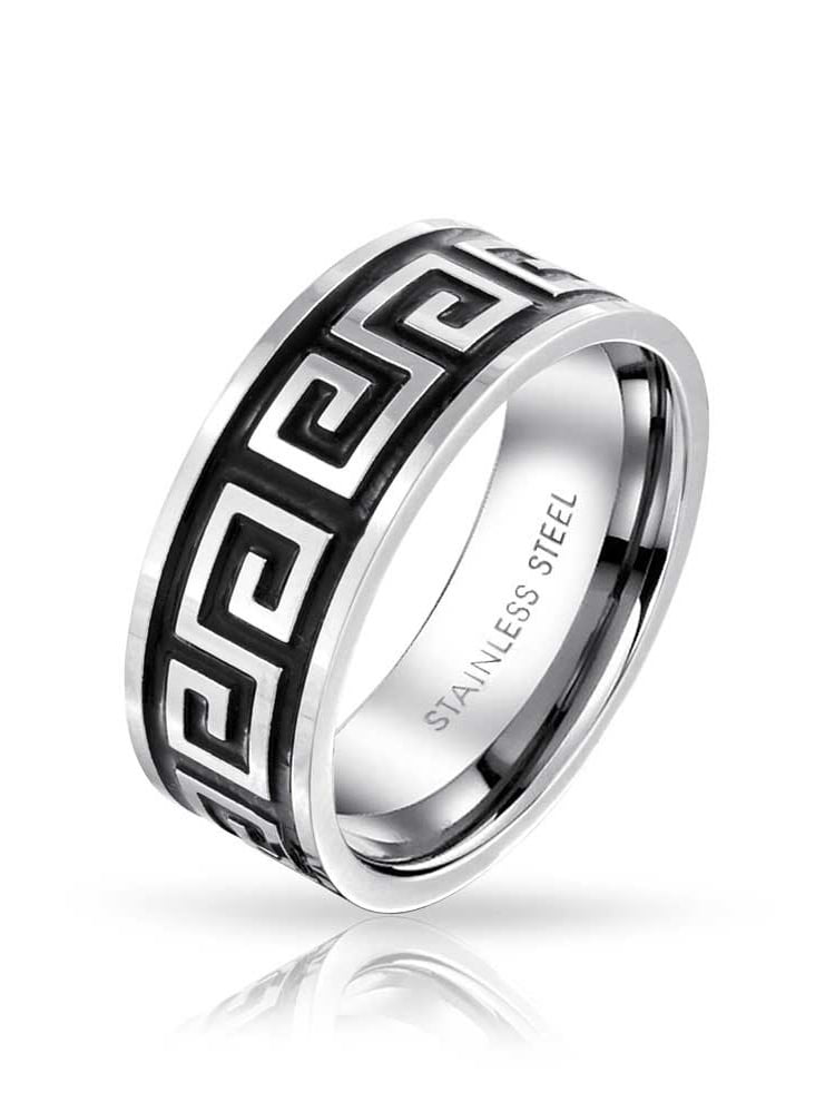 Bling Jewelry Mens Geometric Greek Key Black Flat