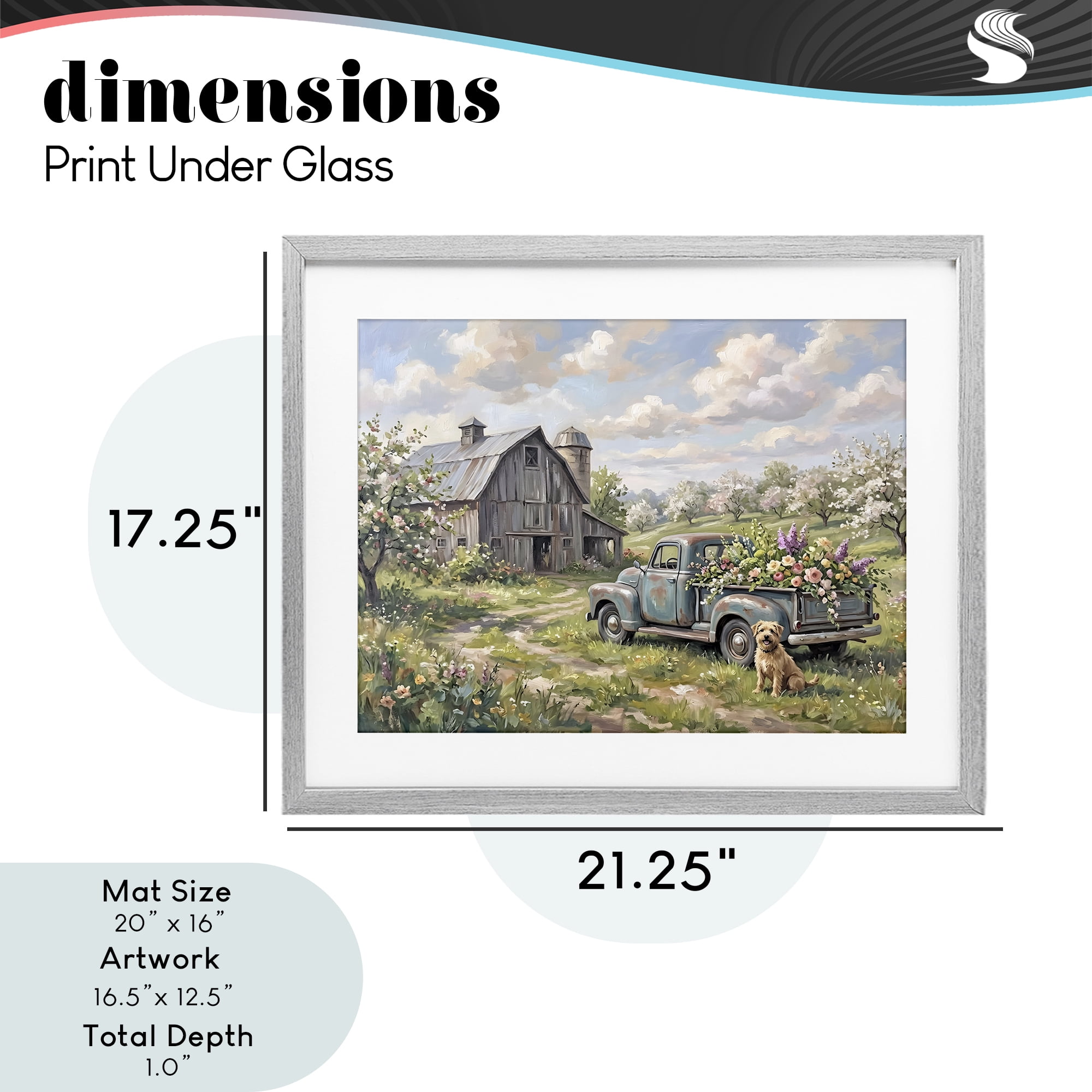 Stupell Industries Proud Dog by Truckload of Flowers Gray Framed Print Under Glass, design by Tabz Jones