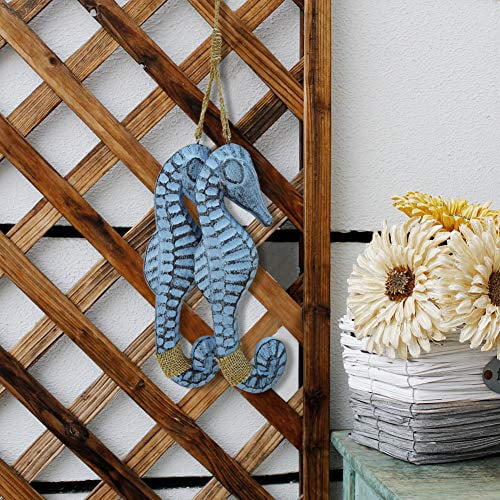 Waroom Home Ensemble de 2 Hippocampes en Bois, Décoration Nautique Ornement Mural en Bois Hippocampe, Style Méditerranéen Cadeau Artisanat 2 Pcs/ensemble