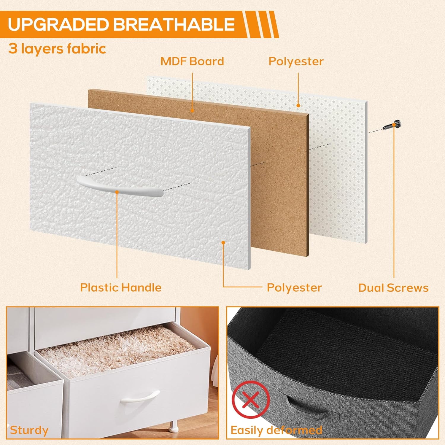 9 Drawer Dresser, Wide Chest Of Drawers Nightstand Storage Tower Storage Dresser Fabric Dresser With Wood Top for Living Room, Bedroom, Hallway, White