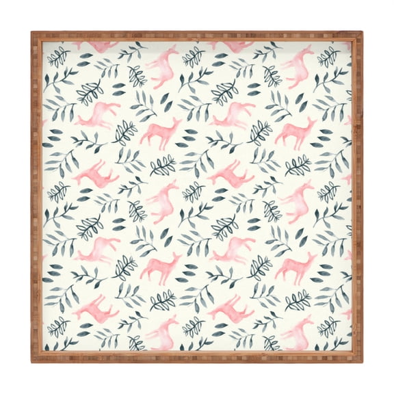 Society6 Watercolor Woodland in Pink by Little Arrow Design Co Square Bamboo Tray