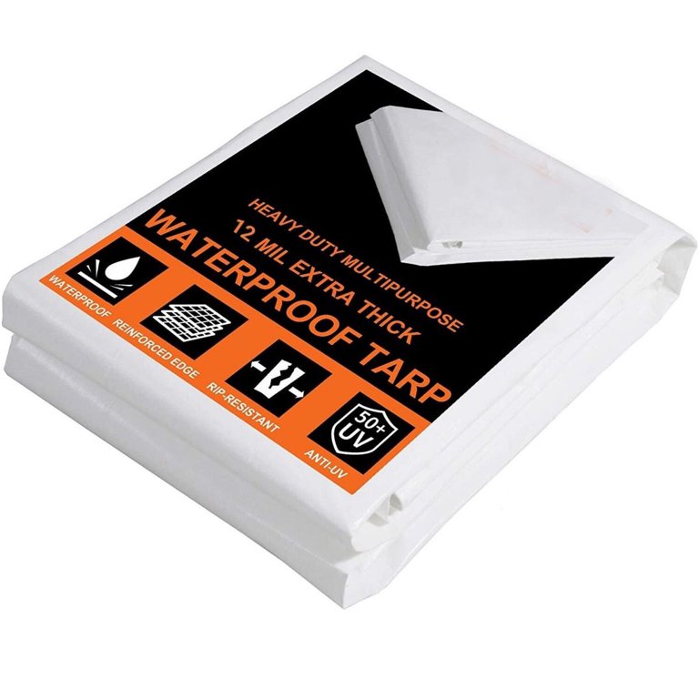 12 Mil Heavy Duty Waterproof Tarpaulin – White Polyethylene Tarp For Canopy, Shelter, Cover, Shade