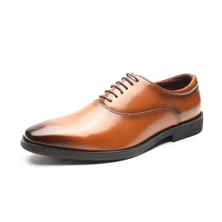 KINODAY Split Leather Plain Toe Vintage Oxford Shoes Comfy Non Slip Durable Rubber Sole Lace Up Formal Shoes Mens Footwear
