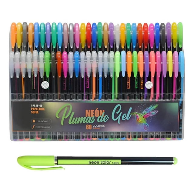 60 Plumas Colores De Gel, Metálicas Glitter