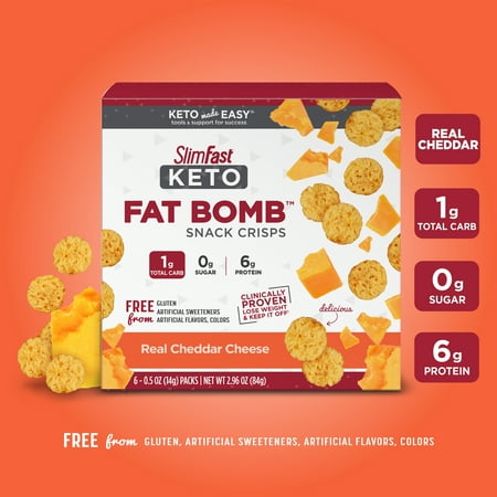 SlimFast Keto Fat Bomb Real Cheddar Cheese Snack Crisps, 0.5 oz, 6 Count