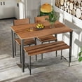 thumbnail image 3 of Gymax 4pcs Dining Table Set Rustic Desk 2 Chairs & Bench w/ Storage Rack Brown, 3 of 9