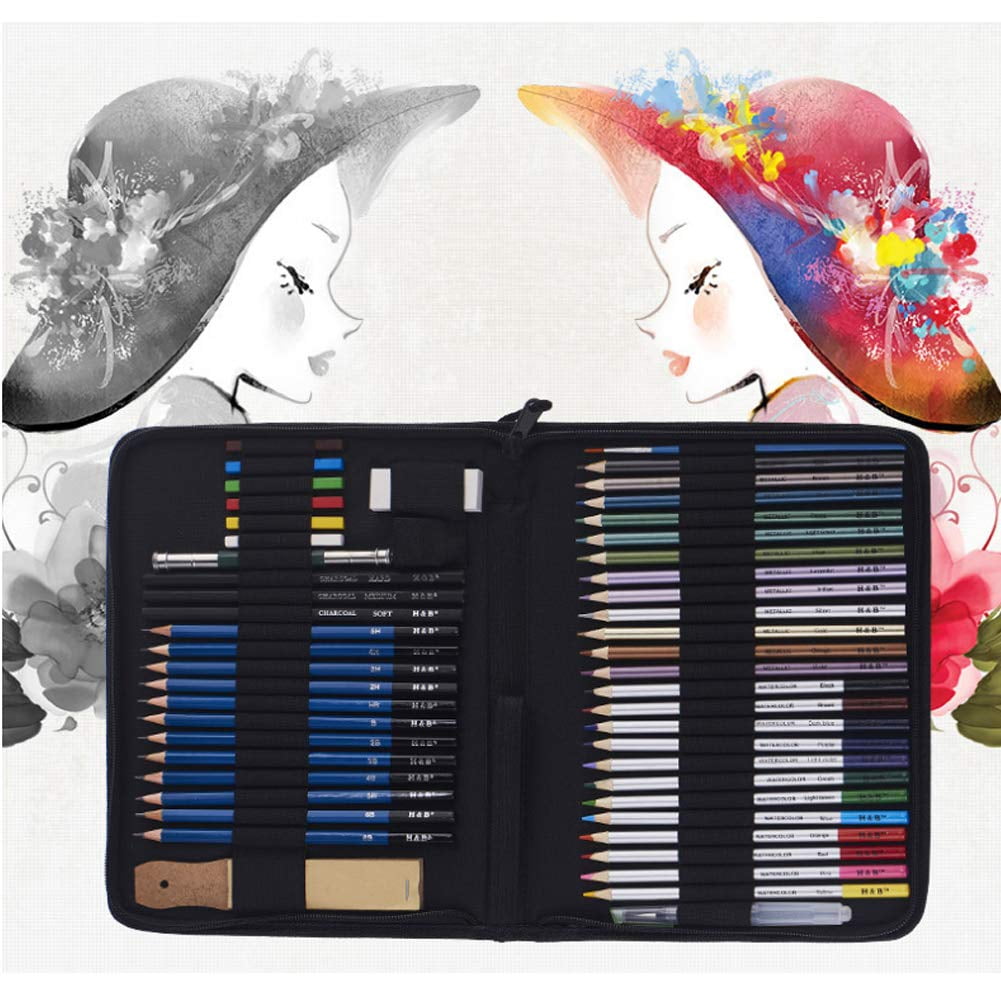 51 Pcs Colored Pencils Set, Drawing Pencils and Sketching Kit, Complete Artist Kit, Includes Graphite Pencils, Metallic Color Pencils, Water-soluble Color Pencils Sketch Kit for Drawing