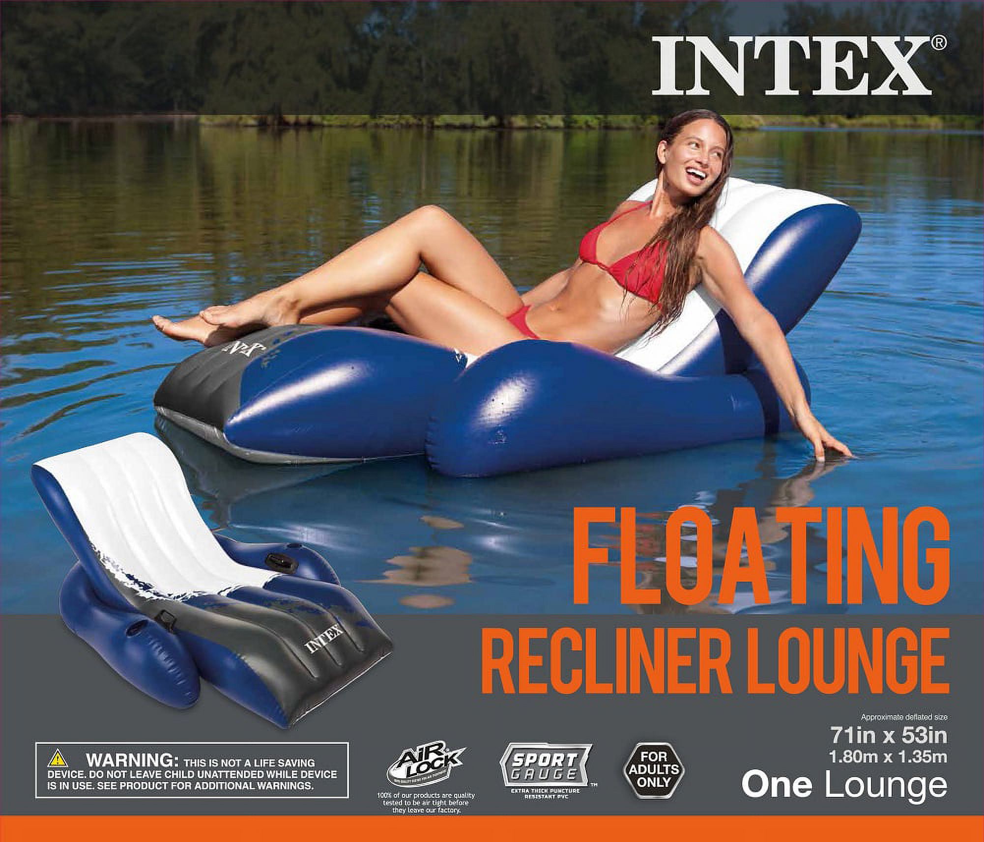INTEX Floating Recliner Lounge Gonflable – Fauteuil Relax 71 X 53 In, Plage Piscine Été