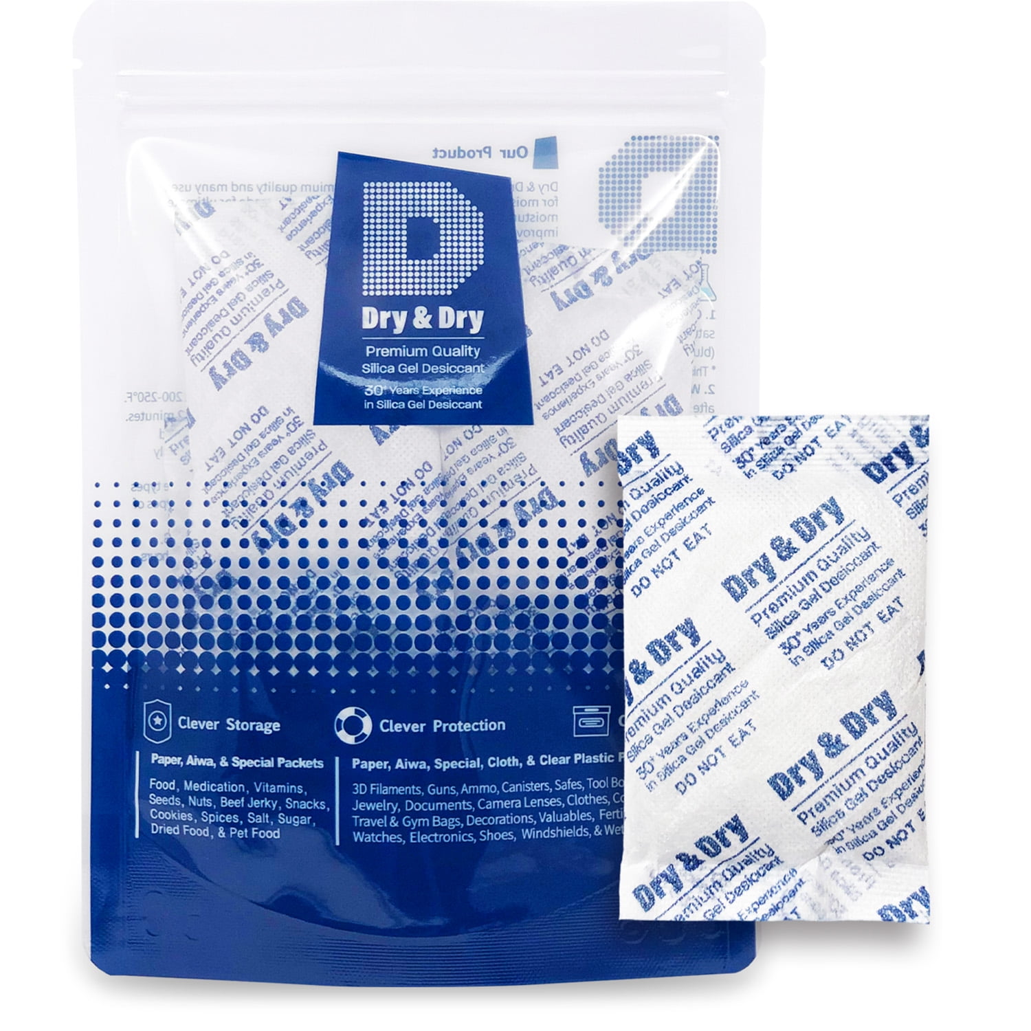 5 Gram [55 Packs] Dry & Dry Premium Silica Gel Packets Desiccant Dehumidifiers - Rechargeable Fabric