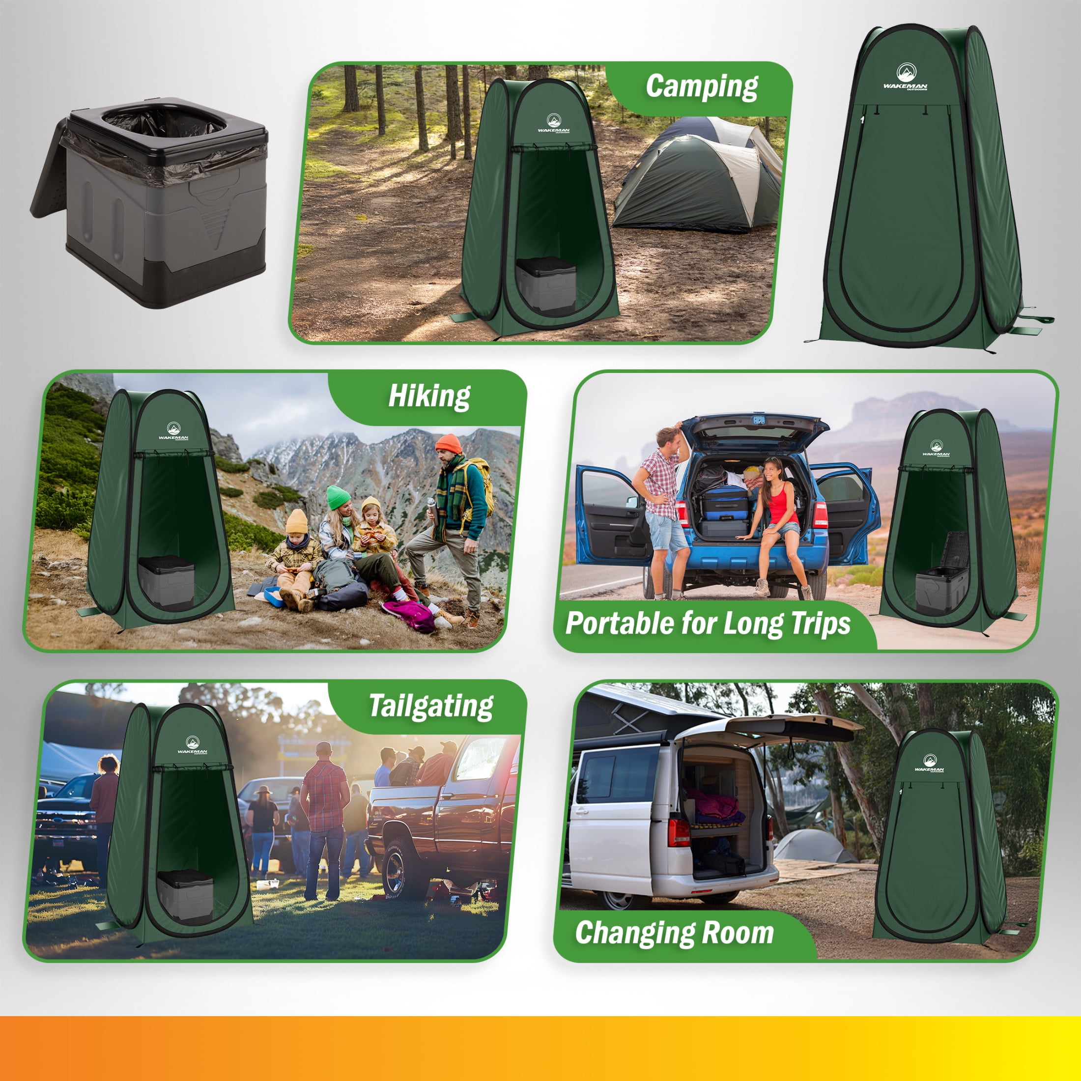 Wakeman Outdoors Camping Toilet Set - Pop Up Privacy Tent and Portable Toilet for Adults, Green
