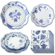 Blue Willow Paper Plates Napkins, Kate Aspen 16pcs 7 inch & 16pcs 9 inch Heavy Duty Disposable Party Plates, 30pcs 6.5 inch Durable Paper Napkins for Birthday, Baby Shower, Wedding Party