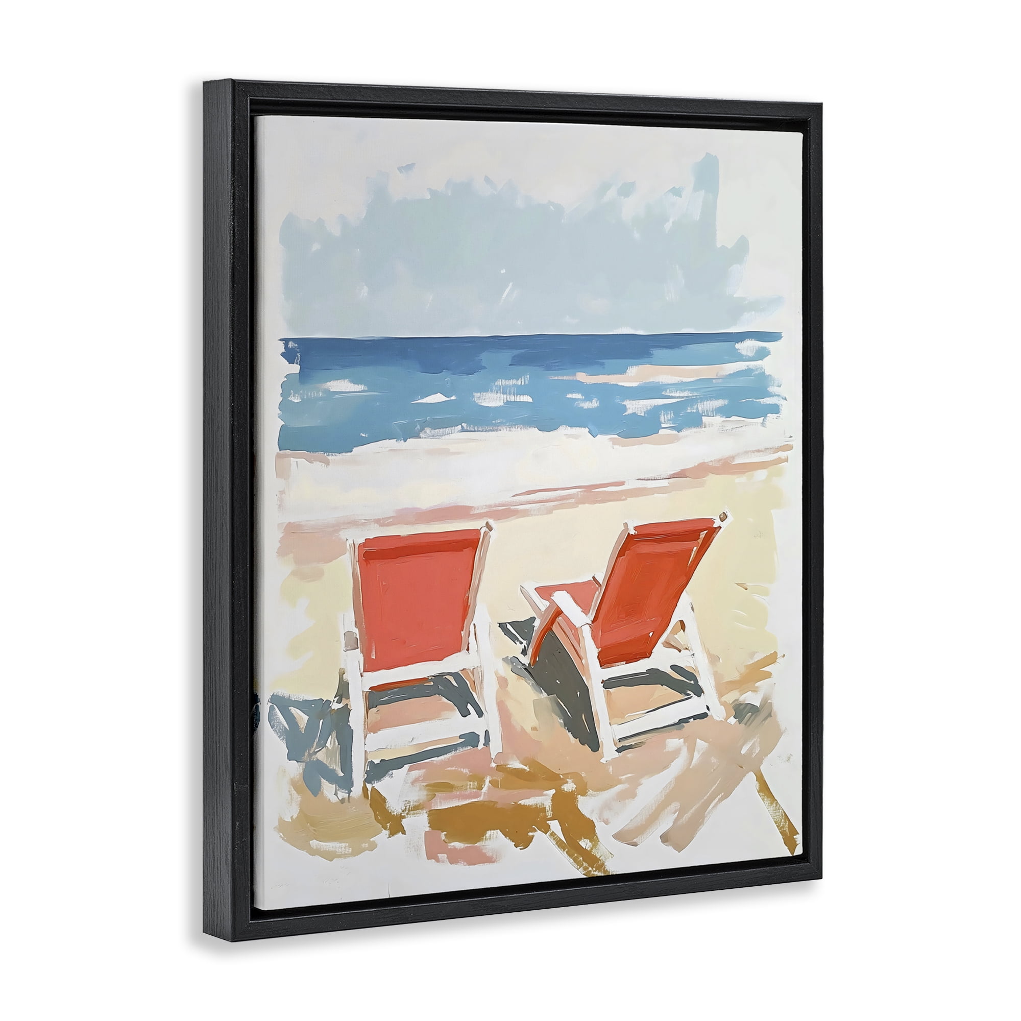Stupell Industries Two Sunlit Beach Chairs Black Framed Floater Canvas Wall Art, design by The Prints Vibe
