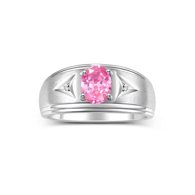 RYLOS Men's Rings Sterling Silver Classic 8X6MM Oval Gemstone & Diamond Ring Pink Ice October Birthstone Rings For Man Silver Rings Size 12