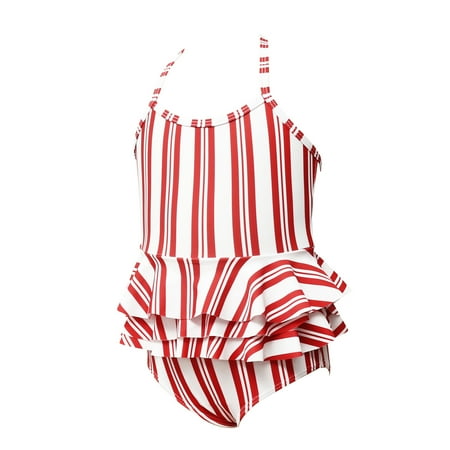 

Baby Bathing Suit Stripe One-Piece Beach Ruffle Bikini Red 164 10Y-12Y