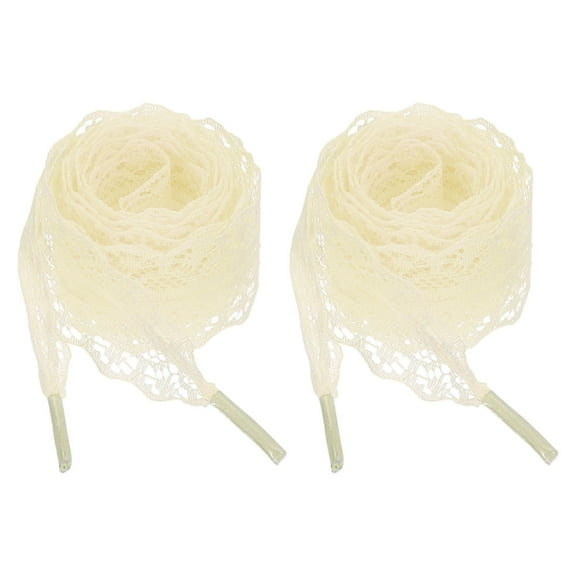 2 Pairs Flat Laces Shoelaces, 2.2CM Wide 160CM Length Lacy Shoe Laces, Beige