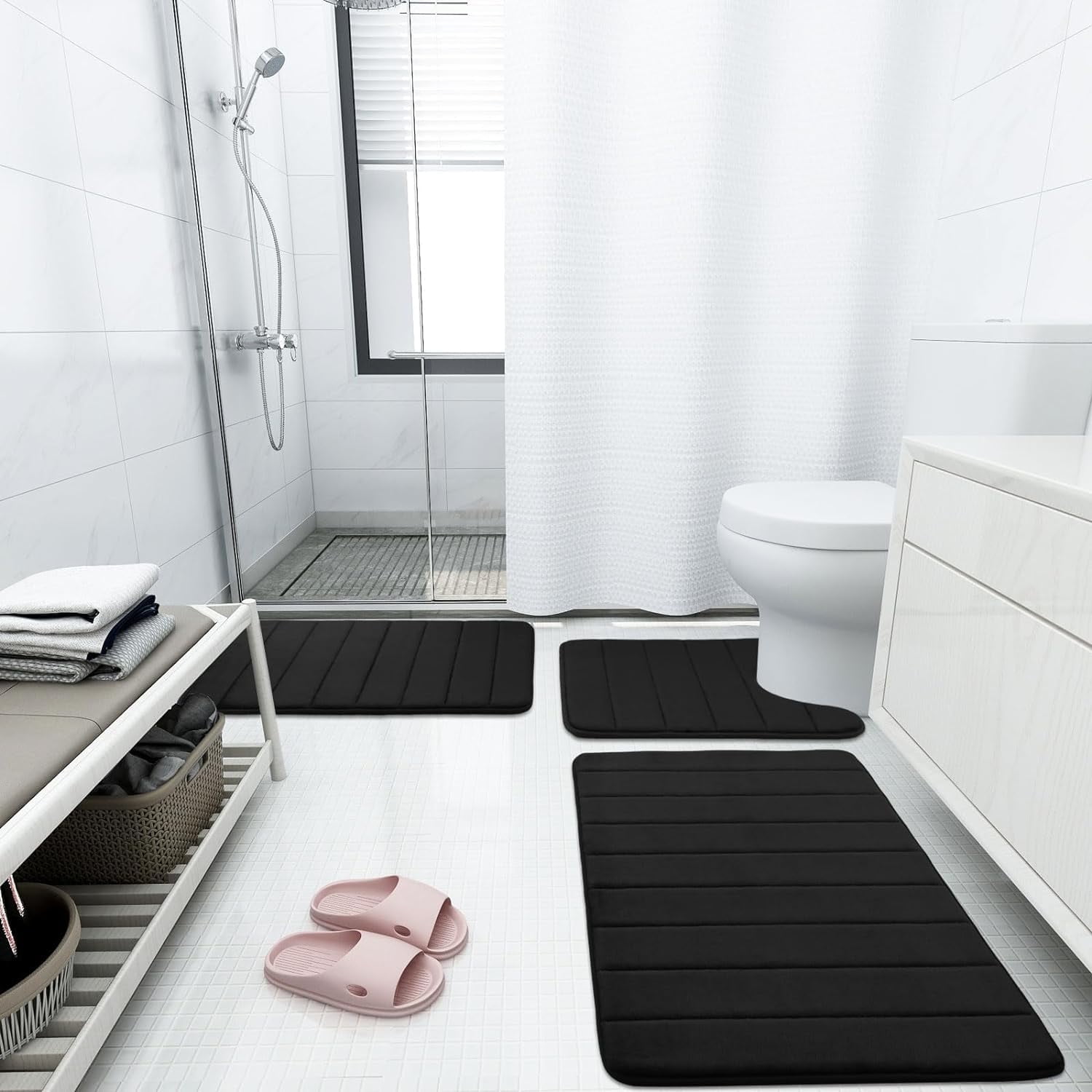 Memory Foam Bath Mat Rug, 35.4" x 24", Ultra Soft and Non-Slip Bathroom Rugs, Water Absorbent and Machine Washable Bath Rug Runner for Bathroom, Shower, and Tub, Black