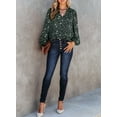 thumbnail image 6 of SHEWIN Tops for Women Casual Boho Floral Print V Neck Chiffon Blouses Loose Long Sleeve Business Shirt Green XL, 6 of 8