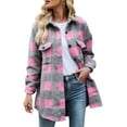 thumbnail image 2 of Seyurigaoka Women Juniors Shacket Plaid Shirt Jacket, Long Sleeve Lapel Outerwear with Pockets, 2 of 8