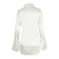 thumbnail image 4 of OSFVNOXV Satin Dress Shirts for Women Long Bell Sleeve Dressy Top Wrap Tie Front Shift Mini Dress for Office Workwear, 4 of 7