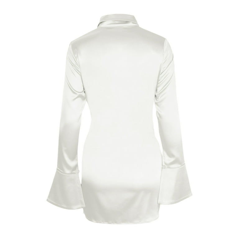 WXLWZYWL Women's Mini Dress Long Sleeve V Neck Button Tie Waist Bodycon  Satin Wrap Club Party Mini Dress - Walmart.com