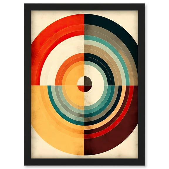 Concentric Circles Bauhaus Style Minimal Colourful Vintage Artwork Framed Wall Art Print A4