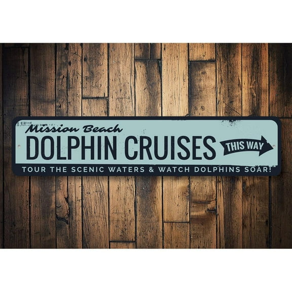 Dolphin Cruises Novelty Sign, Metal Wall Decor - 4x18 inches