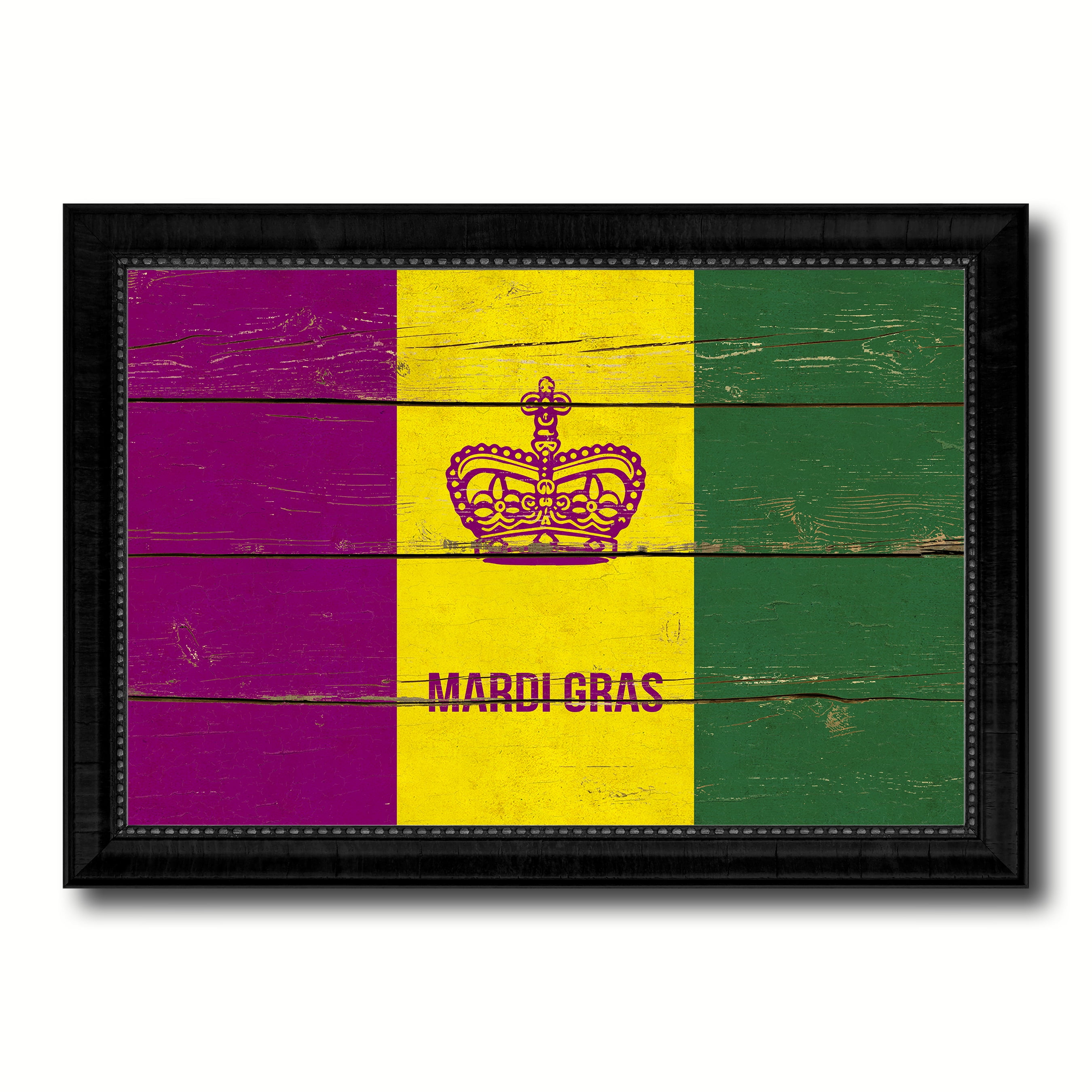 New Orleans Mardis Gras Flag Vintage Canvas Print Black Picture Frame