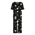 thumbnail image 6 of BiZtdJrK Womens Floral Print Pajama Sets Short Sleeve Sleepwear Tops and Capri Pants Pjs Set Comfy 2 Peice Loungewear Black M, 6 of 6